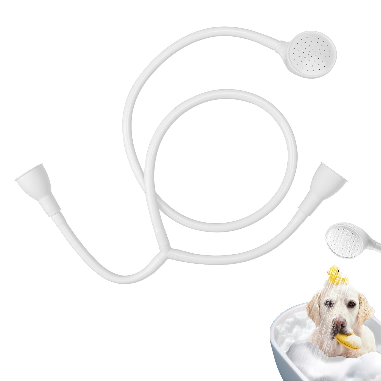 Qivine Double Shower Hose for Bath Taps, Push On Shower Attachment for Bath Taps, Powerful Water Flow, Shampoo Spray for Round & Oval Tap, for Hairdresser, Pet, RV, Campavan