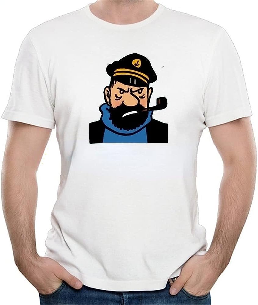 Tshirt for Men Captain Haddock Printed T Shirt Men Sunlight Tee Shirt Funny Hiphop Tops T-Shirt for Men Short Sleeve White
