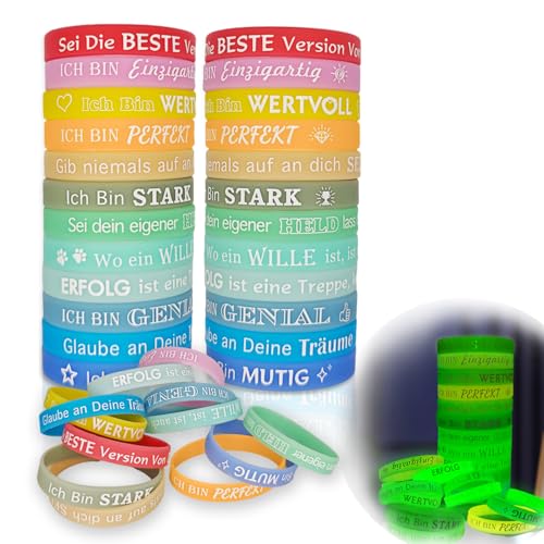 24 Stück Leuchtende Motivationsarmbänder Kinder auf Deutsch -...
