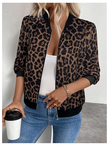 GORGLITTER Women's Cheetah Leopard Print Long Sleeve Blazer Jackets Animal Print Zip Up Bomber Outerwear2