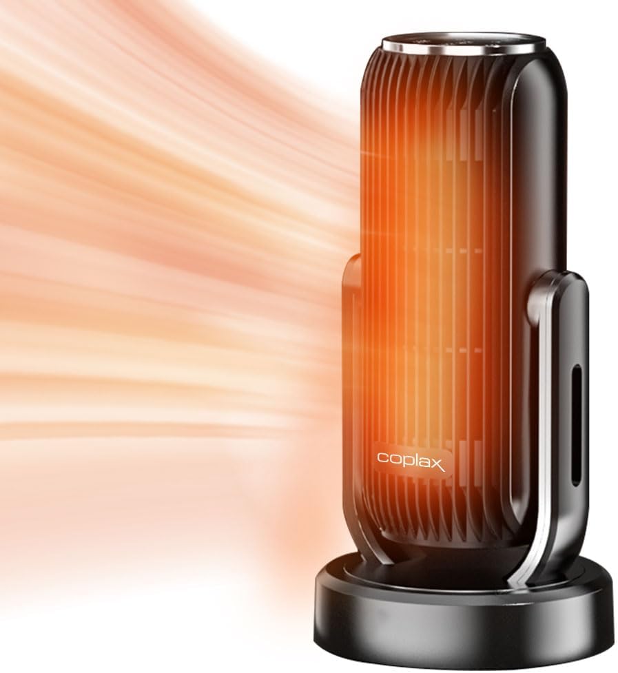 Coplax Graphene Standing Electric Heater with Thermostat, Black, PTC Fast Heating