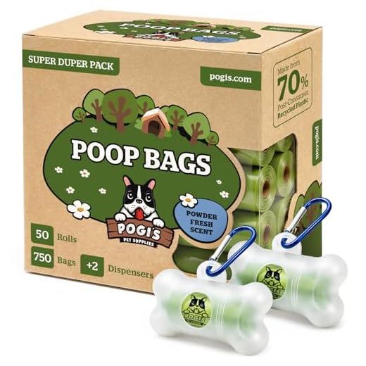 Sacchettini per pupù Pogi - 50 Rotoli (750 sacchettini) + 2 distributori - Grandi, biodegradabili, profumati, Sacchetti per bisogni dei Cani
