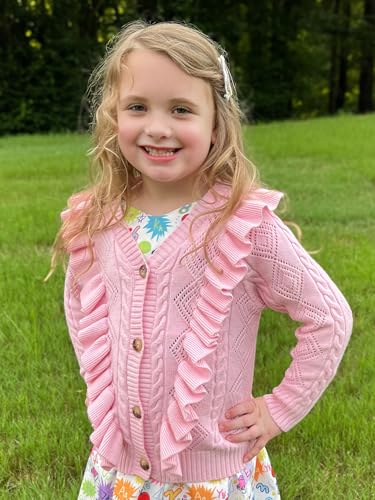 Image of Arshiner Girls Cardigan Sweaters Ruffle School Uniform Sweater V Neck Button Front Outerwear 4-13 Years