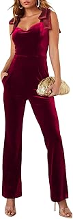 Women's Wide Leg Velvet Jumpsuits Sexy Tie Knot Strap Sleeveless Elegant...