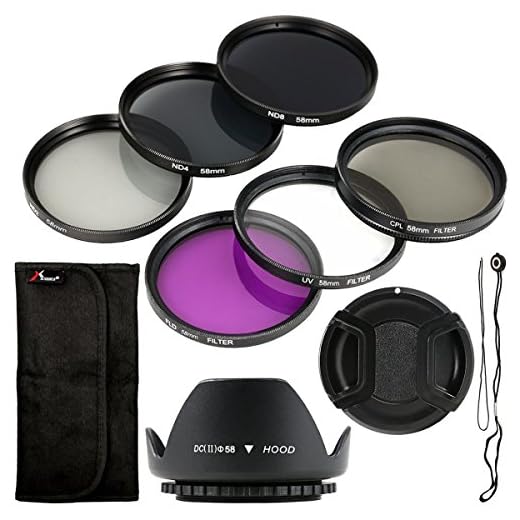 Pack de seis unidades de filtro y parasol UV CPL ND + soporte de 58 mm para Canon EOS, Canon EOS Rebel, XSi, T4i, T3i, 70D, 60D, 700D, 650D, 1100D, 1000D, 600D, 50D, 550D, 1DX, 5D Mark, 5D2, 5D3, 6 Rebel XSi, T4i, T3i, LF134