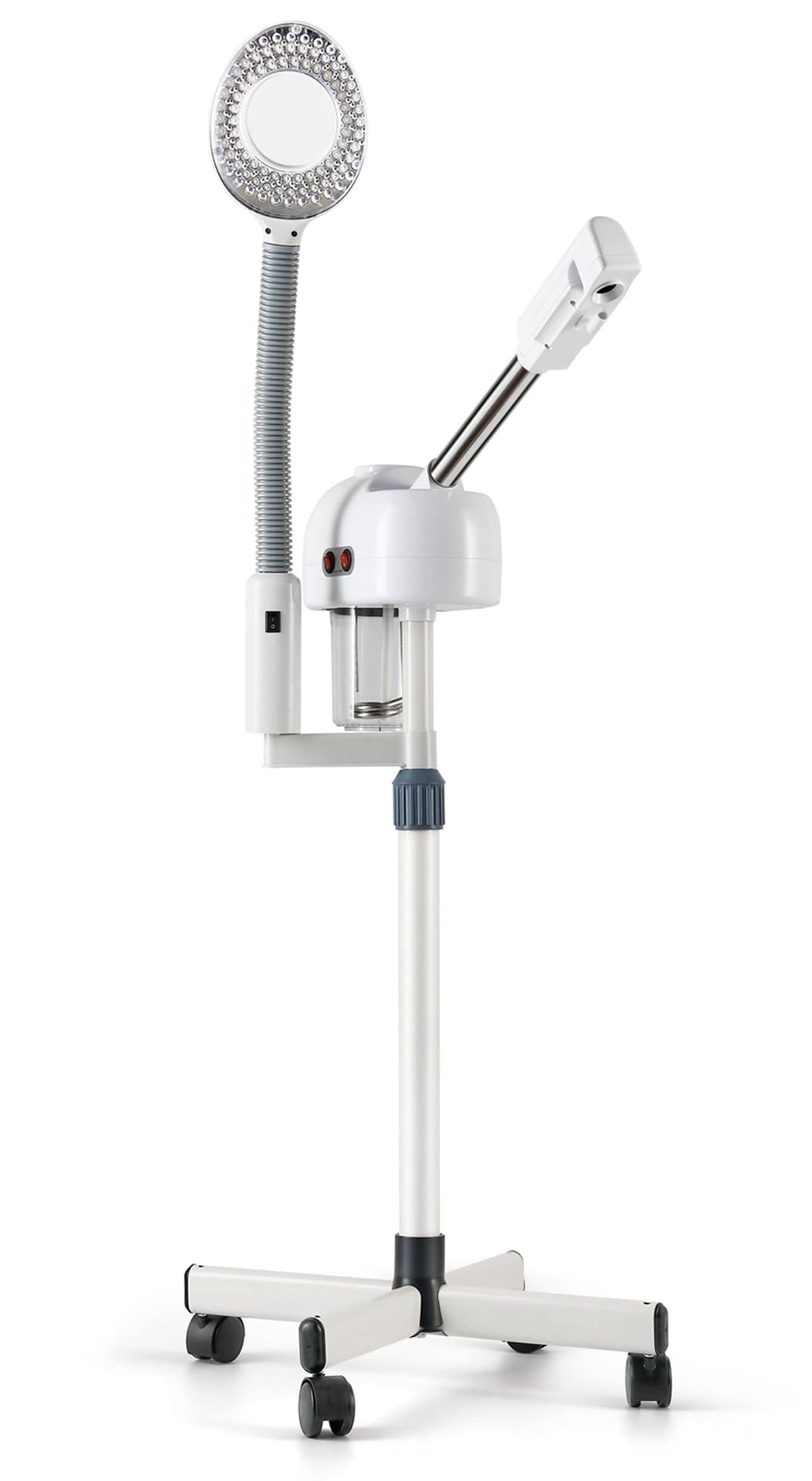 BNSNY Professional Facial Steamer on Wheels with 5X Magnifying Light Stand Facial Steamer Portable Height Adjsuatble, White