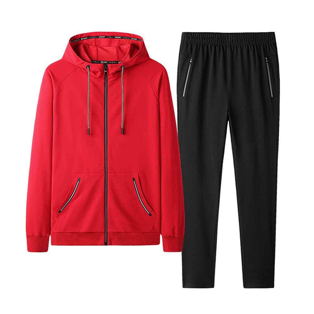 Completo Uomo Sportivo 2 Pezzi Taglie Forti Tuta Sportiva da Jogging Felpa Maniche Lunghe con Cappuccio e Cerniera+Pantaloni Sportivi ​Tuta da Ginnastica Full Zip Abbigliamento Sportivo