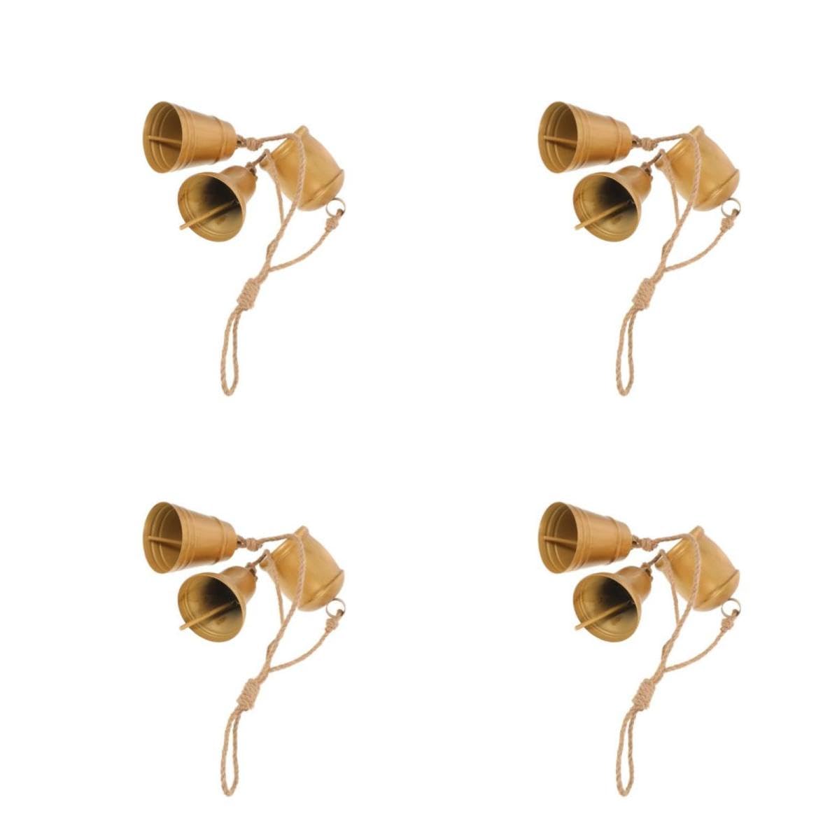 Toyvian 4 Pezzi Campanella Decorativa in Metallo con Corda per Natale, Oro | Decorazione Rustica per Casa e Porta, Suono Nitido, Compatta, Facile da Appendere, Atmosfera Festiva