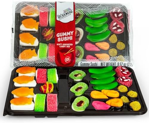 Raindrops Gummy Sushi Candy - 9.5 Oz Bento Box, 21 Pcs (Pack of 1) - Fun & Vibrant Gummies - Made w/Delicious & Various Candies - Perfect for Parties, Gifts & Unique Snacks - Ideal for Kids & Adults