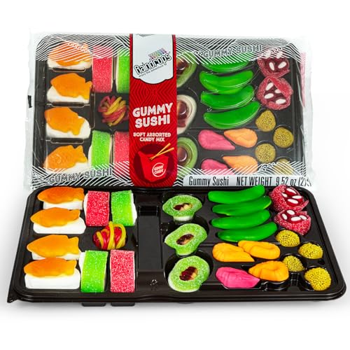 Raindrops Gummy Sushi Candy - 9.5 Oz Bento Box, 21 Pcs (Pack of 1) - Fun & Vibrant Gummies - Made w/Delicious & Various Candies - Perfect for Parties, Gifts & Unique Snacks - Ideal for Kids & Adults