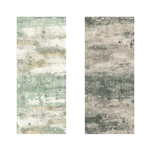 Image of BEIMO Reversible 2'6 inchx6' Runner Rugs for Hallway, Modern Abstract Dual-Sided Runners for Entryway, Machine Washable Soft Low Pile Kitchen Runner, Includes Non-Slip Rug Pad, Green & Grey