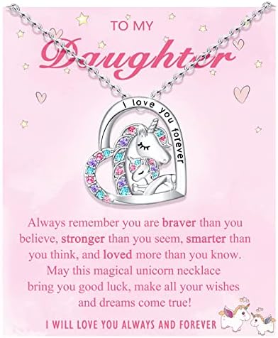 Daughter Gift from Mom, To My Daughter Unicorns Gifts Little Girls Jewelry Ages 6-8 8-12 10-12 Year Old Girl Gifts First Communion Baptism Gifts for Girl Birthday Grad Graduation Gifts for Girls Daughter Necklace from Dad Mother