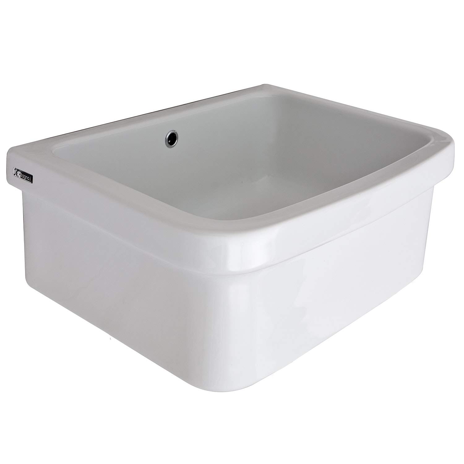 Lavabo de cerámica de 60 x 45 cm. Instalación en soportes de pared o soporte sobre encimera o mueble para interior y exterior, resistente a los ácidos y a la intemperie.
