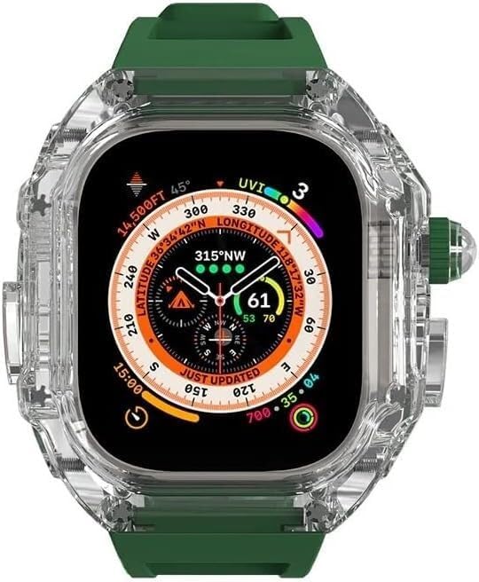INFRI Transparent Watch Case Rubber Band Mod Kit，For Apple Watch Series 9 8 7 6 5 4 SE 45mm 44mm 49mm Replacement，Clear Bezel Watch Case Straps Clasp Accessories