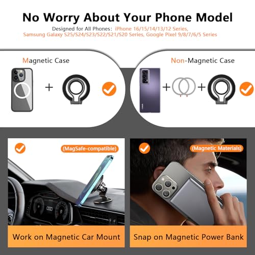 Magnetic Phone Ring Holder for MagSafe, Magnetic Snap Phone Grip Magsafe Ring Finger Loop Stand Adjustable Kickstand Fit for iPhone 17 16 15 14 13 12 Pro Max Accessories, Wireless Charging Compatible by Sidpro - Image 3