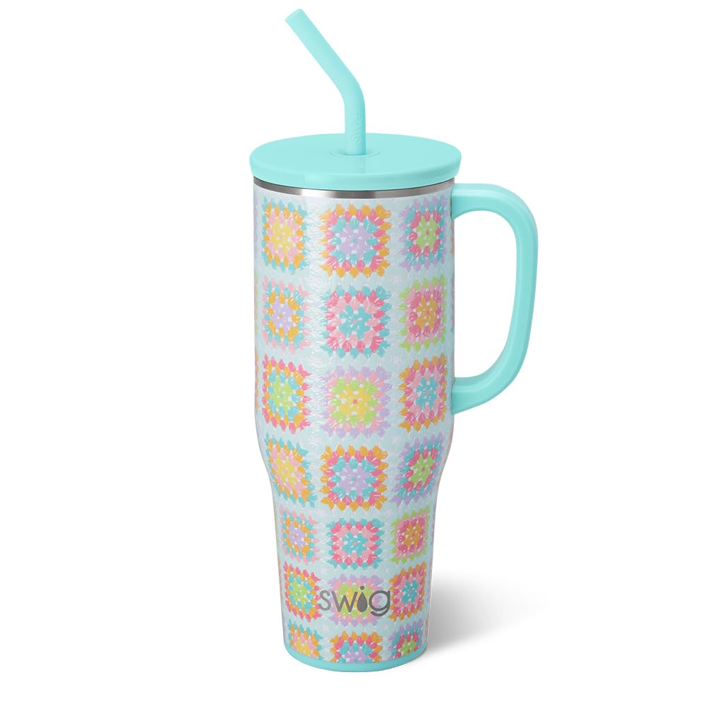 Swig Life Isolierter Partybecher 680 Ml – Stapelbar, Edelstahl, Mit EZ-Schieberdeckel, Granny Squares Design