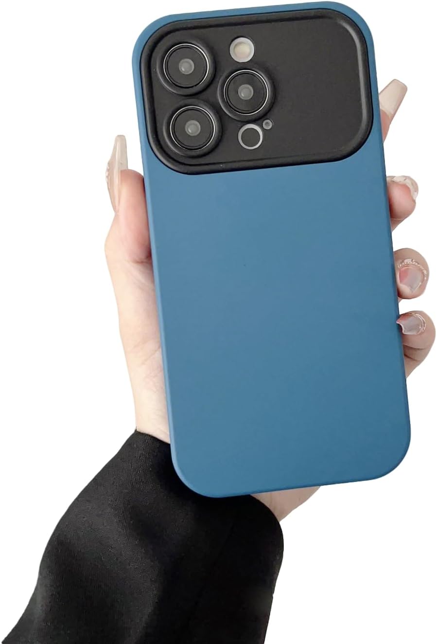 Skin Feel Contrasting Large Window Phone case Suitable for iPhone 16/15/14/13/12/11/Pro/Max, with Precision Hole Protective Cover, Similar to 17 Aesthetics (Blue/Black,iPhone 15)
