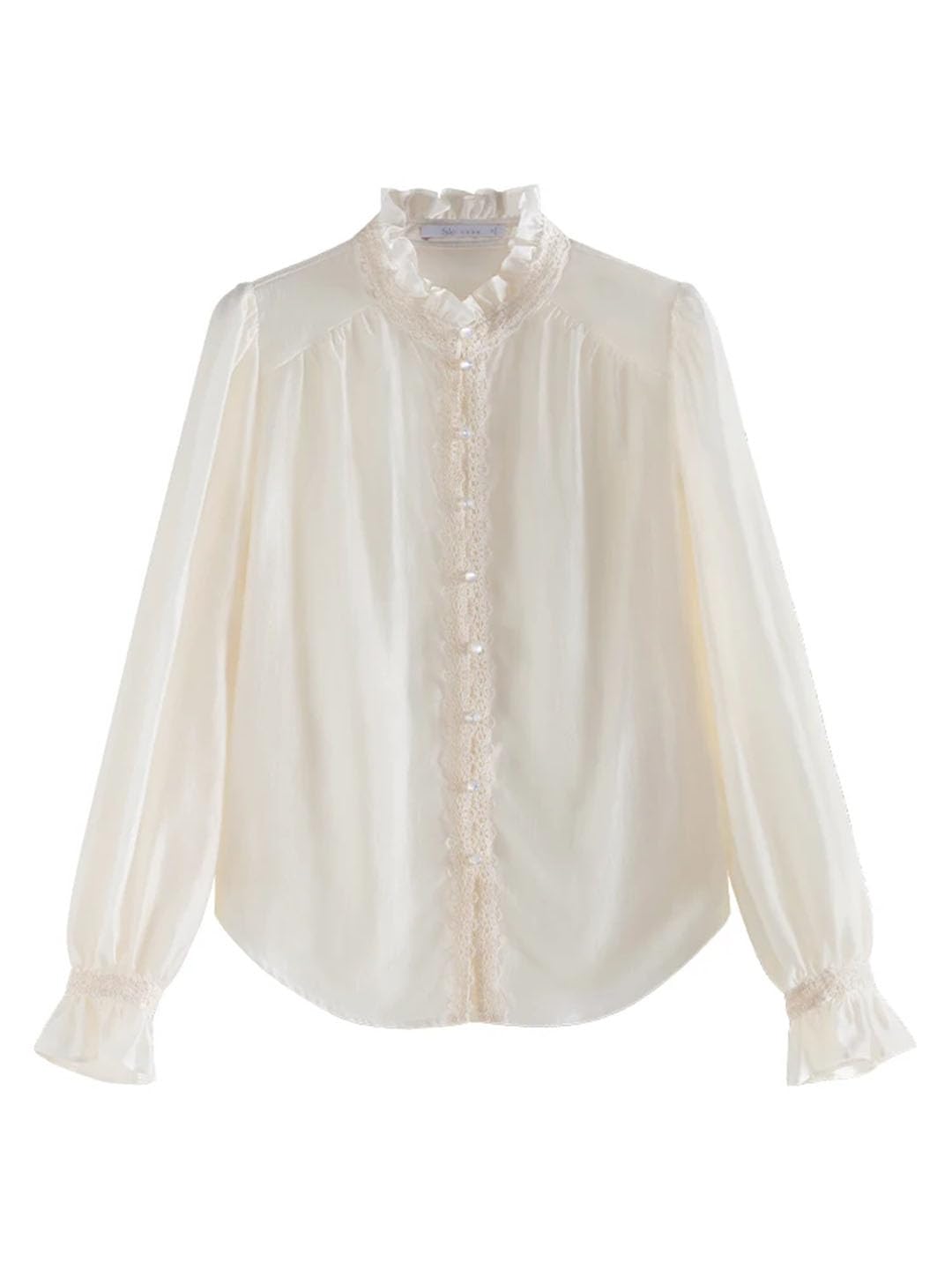 Camicie temperamento da donna con colletto alla coreana camicia a maniche lunghe gilet sottile due set camicette a maniche a sbuffo
