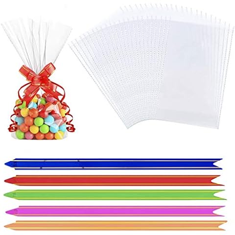 50 Pcs Cellophane Cookie Bag, RFWIN 5 x 7 Inches Cello Bread Bag Clear Treat Bags for Candy, Soap, Bakery, Valentine Chocolates Cover