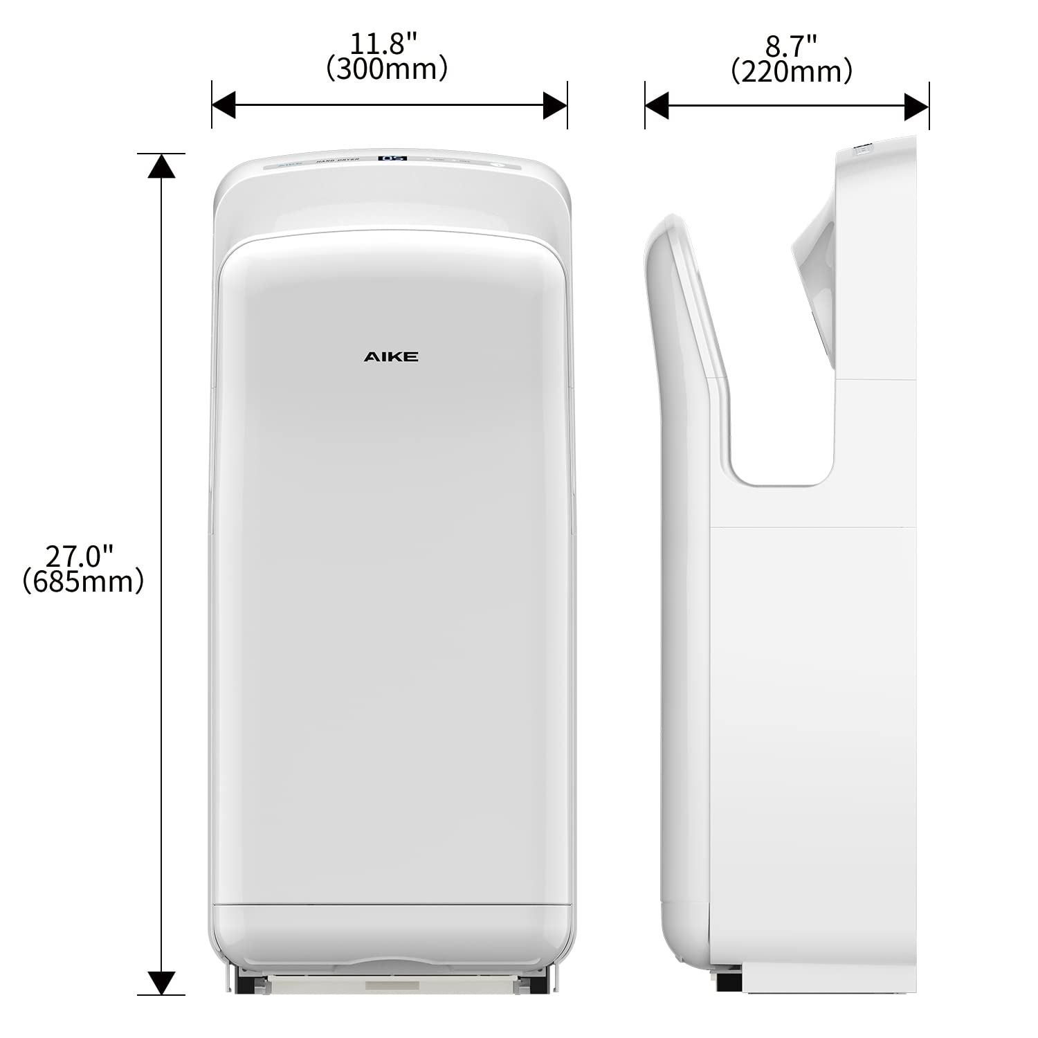 AIKE AK2005H Asciugamani Elettrico Bagno con Filtro Hepa, Asciugamani Commerciale Professionale, con Sensore, Aspetto Classico, Asciugatura in 7-10 Secondi, 1750-2050 W