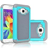 Core Prime Case, Tekcoo(TM) [Tmajor Series] [Turquoise/Grey] Shock Absorbing Hybrid Rubber Plastic Impact Defender Rugged Hard Protective Case Cover Shell For Samsung Galaxy Core Prime / Prevail LTE