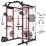 ER KANG Power Cage, PC06 1500LBS Power Rack with Cable Crossover System, Multi-Function Workout Cage, Squat Rack Home Gym (Red Power Cage Only)