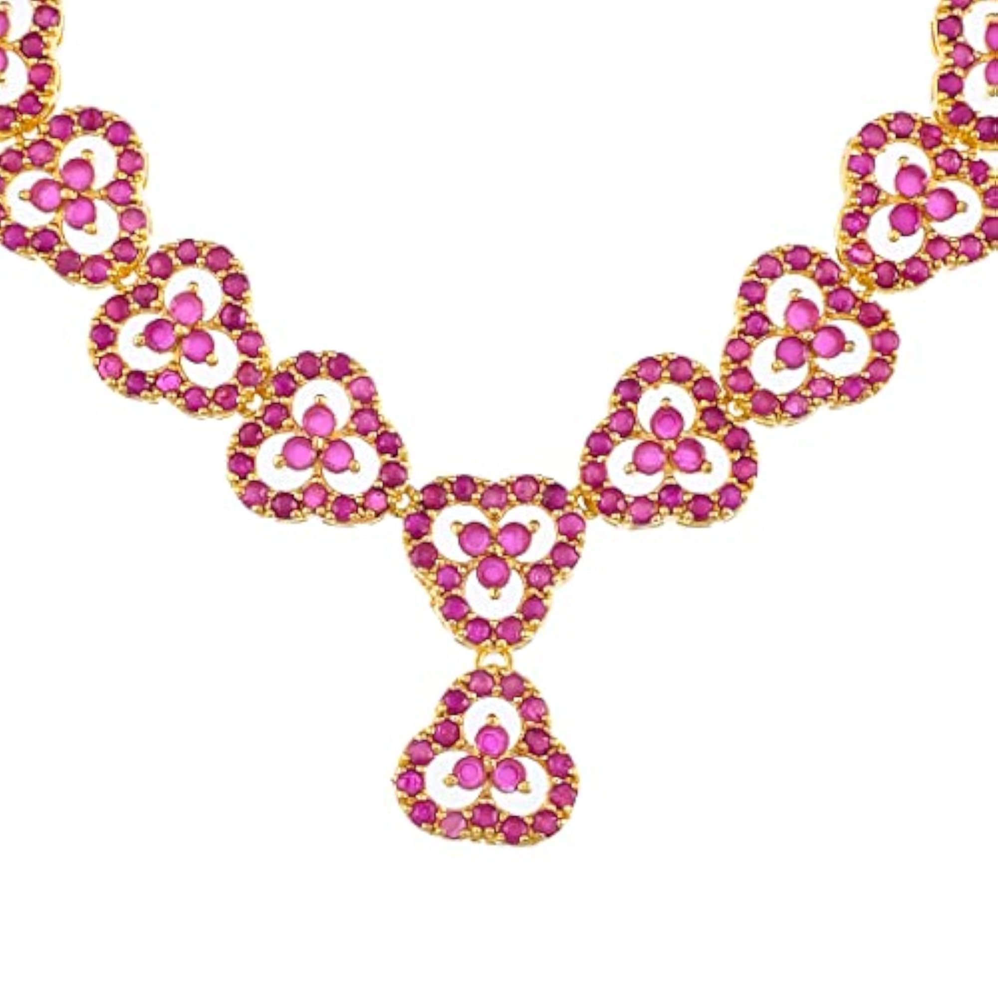 Pink Round Cut Zircons Cutwork Jewellery Set, Sparkling Essentials