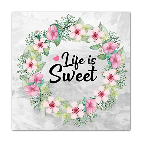 Plaque en bois « Life Is Sweet » décoration d'intérieur et salon ronde 40cm