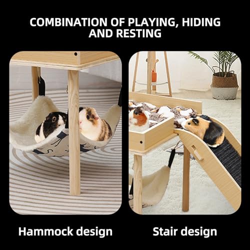 Treesunshine Meerschweinchen Hängematte mit Holzständ, Holz Hamsterhaus, Hängemattengestell mit Hängematte für Meerschweinchen, für Chinchilla-Ratten, Hamster, Hasen, Frettchen, die schlafen