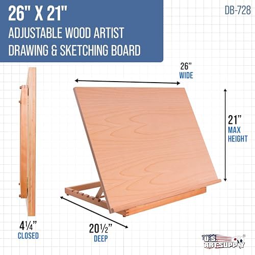 Drawing Board 26"x21" Tabletop Easel – T-Square Pencil Ledge view 8
