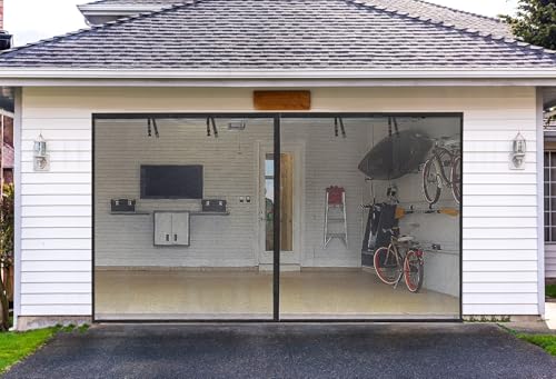 Garage Screen Doors, for 1 car garage-244x214cm/8ftx7ft Fiberglass 1.26KG, Durable Heavy Duty Garage Door Screen, Retractable Hands Free with 4 Roll Up Straps (244x214cm/8ftx7ft)