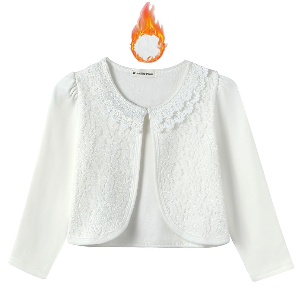 SMILING PINKER Little Girls' Long Sleeve Lace Bolero Cardigan Shrug