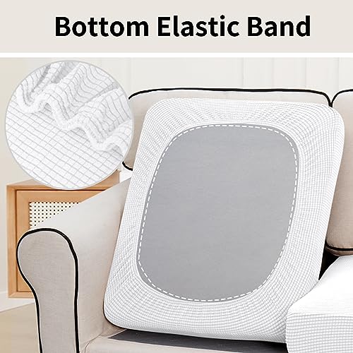 Image of Easy-Going Stretch 2 Pieces Loveseat Couch Cushion Cover for 2 Seat | Individual Furniture Protector Sofa slipcover for 2 Cushion Couch Washable Soft with Elastic Bottom Snow White