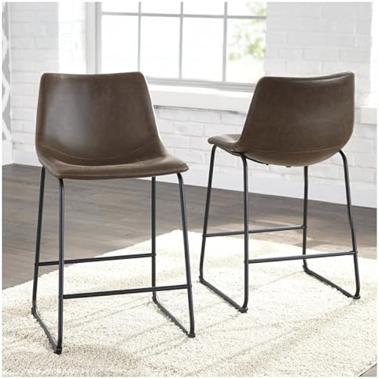 Signature Design by Ashley Centiar 24 Counter Height Modern Bucket Barstool 2 Count, Brown