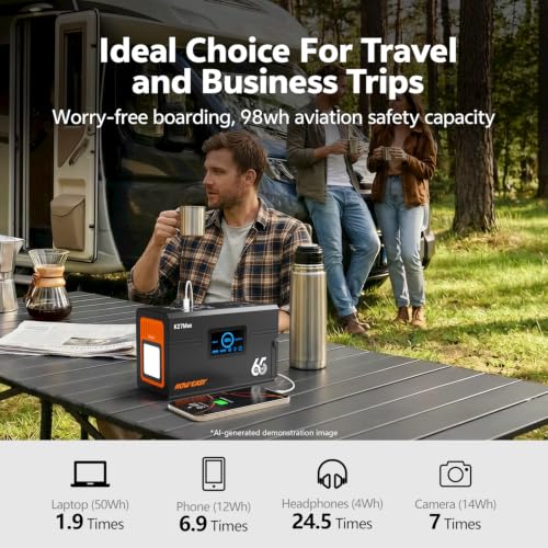 Image of HOWEASY Portable Power Station 135W(270W Peak), Backup Lithium Battery with 110V AC Outlets,98Wh(26400mAh) Solar Generator for Camping,for Outdoor Camping Emergency(Solar Panel Not Included)