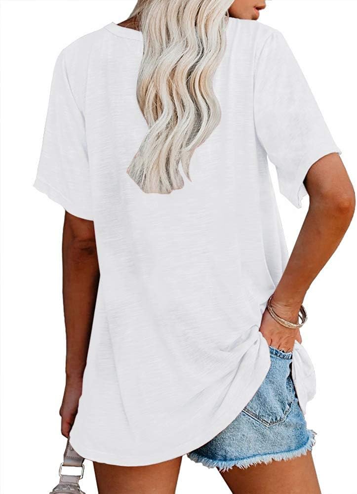 Womens Tunic T Shirts Short Sleeve Round Neck Soft Loose Shirts Summer Casual Tops with Pocket - Image 2