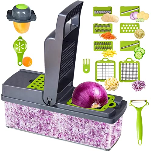 Vegetable Chopper, 14 - In -1 Veggie Chopper Food Chopper Vegetable Cutter, Onion Chopper Vegetable Peeler Slicer With Containers & 8 Blades #TOP11