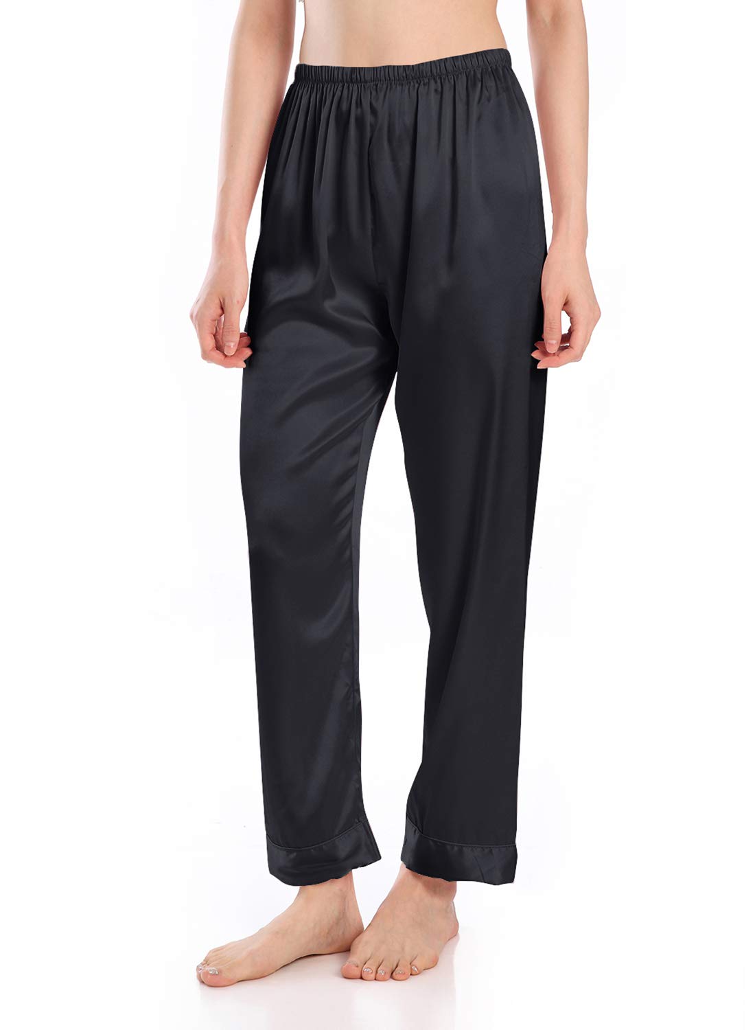 Wantschun Women's Black Satin Silk Sleepwear Pyjamas Long Pants Nightwear Loungewear Pajamas Bottom Trousers Us Xxxl (Tag Size 6XL)