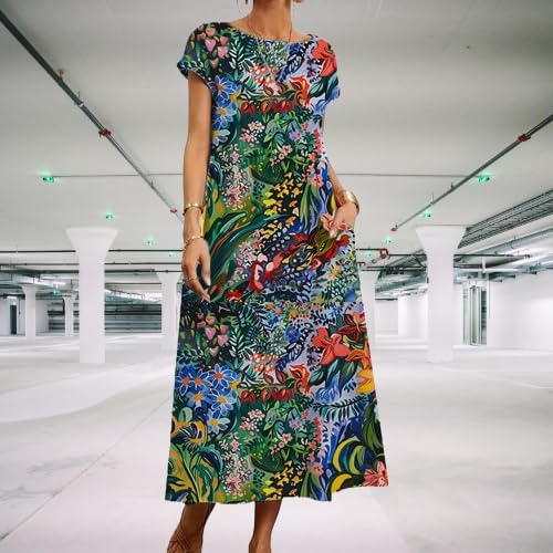 Cotton T Shirt Dresses for Women Cap Sleeve Crewneck Empire Waist Flowy Swing Summe... - Image 2