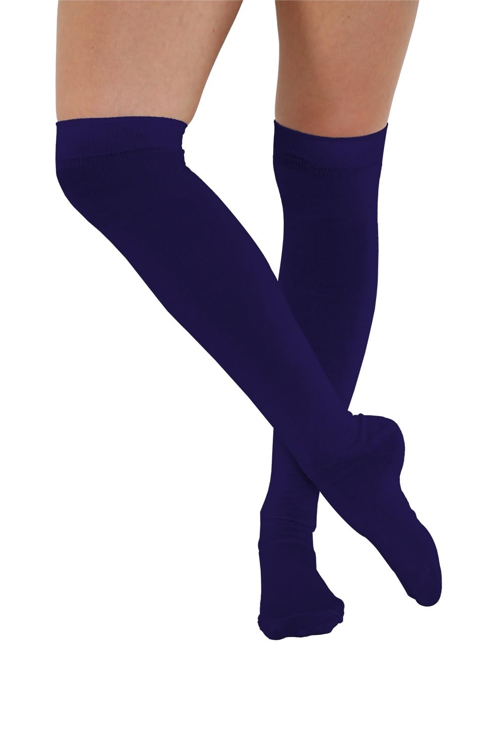 FNA FASHIONS® Girls Over The Knee Striped Plain Socks Assorted Colours Thigh High Socks (Purple Plain OTK Socks)