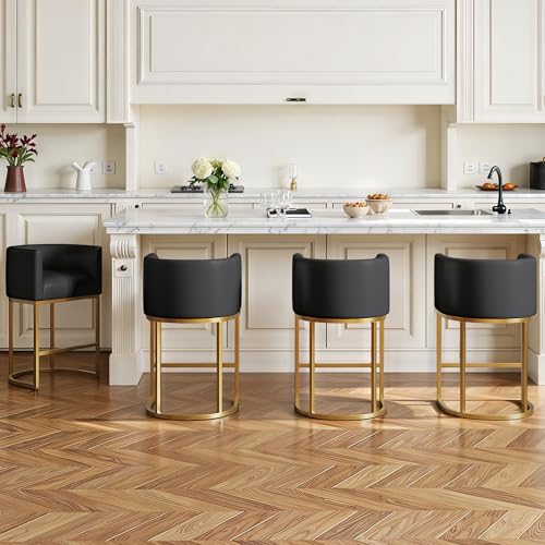 Lasigeli Gold Frame Faux Leather Barrel Stools