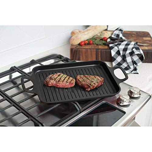 S·KITCHN Grill Pan Griddle Grill with Dual handles, Stove Top Grill Induction Griddle, Square Indoor Grilling Pan