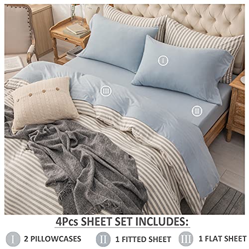 PURE ERA Jersey Knit 4pc Bed Sheet Set 100% T-Shirt Heather Cotton Super Soft Comfy Breathable Fits Mattress Up to 20" Extra Deep Pocket (Solid Light Blue, King)