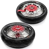 KKE 3.5/4.25 * 17' Supermoto Stunt Wheels Rim With Tires Compatible with HONDA CRF250R 2004-2013 CRF450R 2002-2012 Red Hub