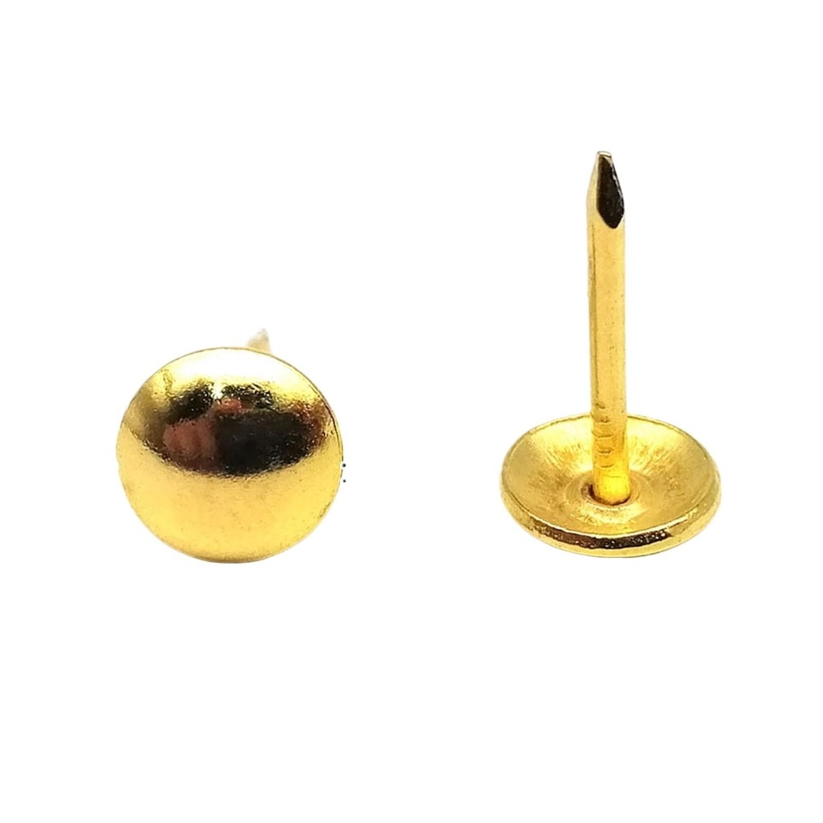 Flat Head Push Pins 50pcs Golden Silvery Upholstery Nail Case Wooden Box Sofa Shoes Decorative Tack Stud Pushpin Doornail(Golden cap 8mm)