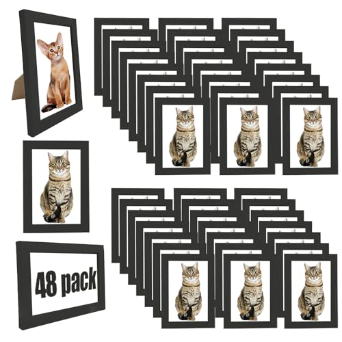 WHEATHUSK Set of 48 Picture Frames 5x7 Bulk Black Photo Frame 5 x 7 Gallery Wall Collage Photo Frames Simple Wooden Multi Picture Frames for Wall or Tabletop Display Photos Paintings Artwork