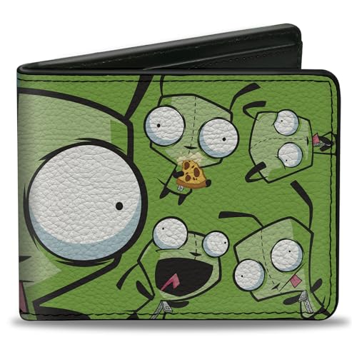 Buckle-Down Nickelodeon Wallet, Bifold, Invader Zim Gir Split Close Up and Poses Blue Green, Vegan Leather