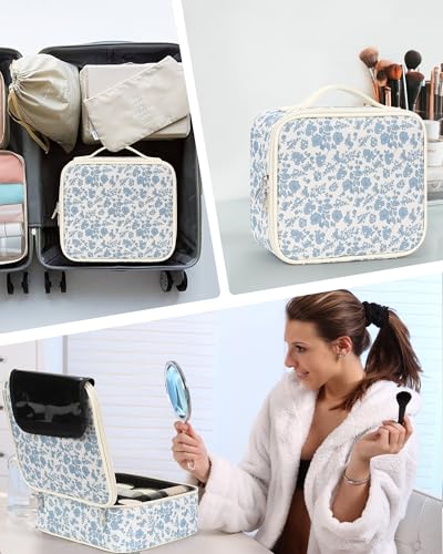 Image of Relavel Travel Makeup Case, Professional Makeup Artist Makeup Bag, Portable Makeup Train Case Organizer with Adjustable Dividers, Cute Cosmetic Bags Birthday Gifts for Girls and Women, Floral Print