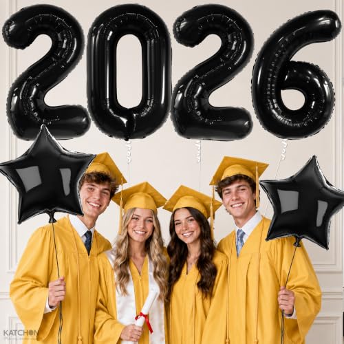 Image of Katchon, Big Black Giant 2026 Balloons - 42 Inch | 2026 Graduation Balloons with Black Star Balloons for Graduation Decorations 2026 Graduation Party Decorations, Prom Decorations 2026