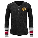NHL Chicago Blackhawks Girls Outerstuff NHL Girls 7-16 Long Sleeve 'Jersey Striped' Henley Tee,...